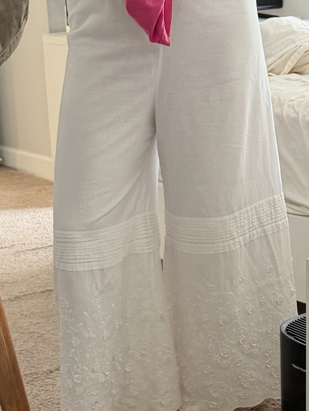 White cotton embroidery pants